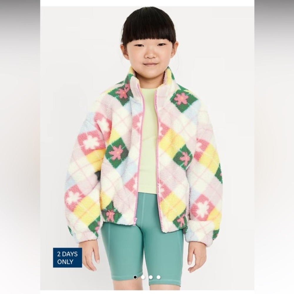 NWT Old Navy Oversized Sherpa Zip Jacket Girls Size XL Argyle Floral